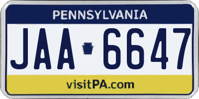 PA license plate JAA6647