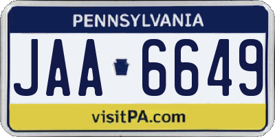 PA license plate JAA6649