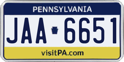 PA license plate JAA6651