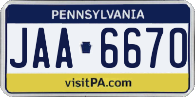 PA license plate JAA6670