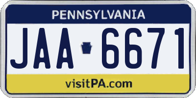 PA license plate JAA6671