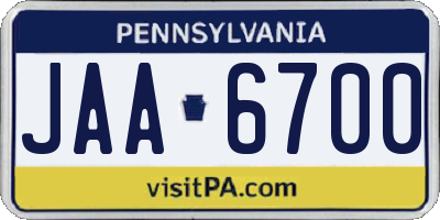 PA license plate JAA6700