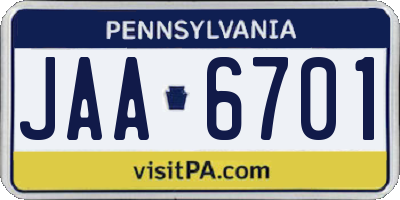 PA license plate JAA6701