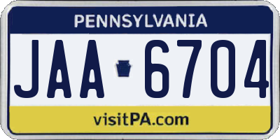 PA license plate JAA6704