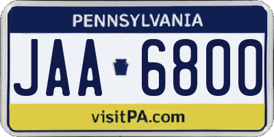 PA license plate JAA6800