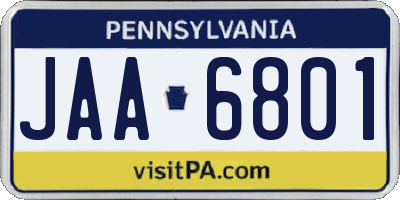 PA license plate JAA6801