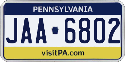 PA license plate JAA6802