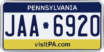 PA license plate JAA6920