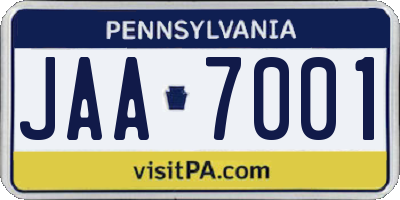 PA license plate JAA7001