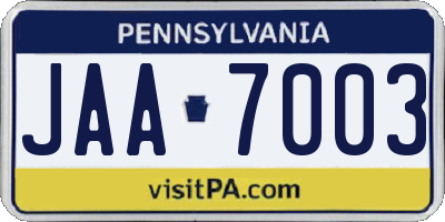 PA license plate JAA7003