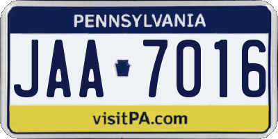 PA license plate JAA7016