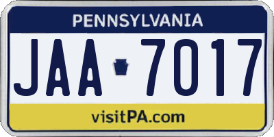 PA license plate JAA7017