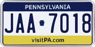 PA license plate JAA7018