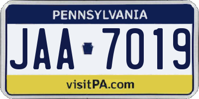 PA license plate JAA7019