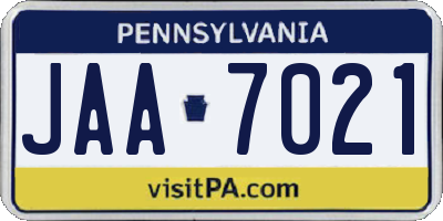 PA license plate JAA7021