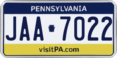 PA license plate JAA7022