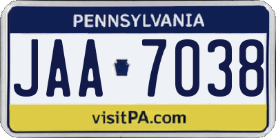 PA license plate JAA7038