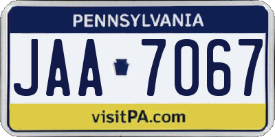 PA license plate JAA7067