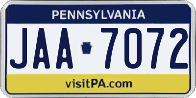 PA license plate JAA7072