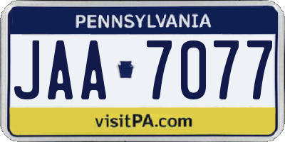 PA license plate JAA7077