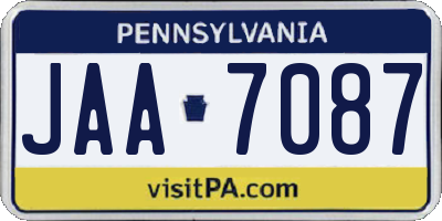 PA license plate JAA7087