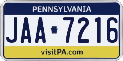 PA license plate JAA7216