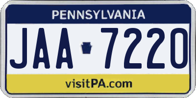 PA license plate JAA7220