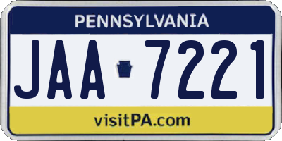 PA license plate JAA7221