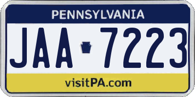 PA license plate JAA7223