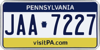 PA license plate JAA7227