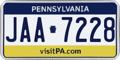 PA license plate JAA7228