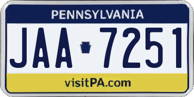 PA license plate JAA7251