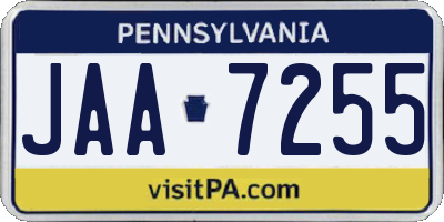 PA license plate JAA7255