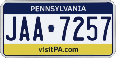 PA license plate JAA7257