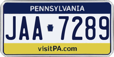 PA license plate JAA7289