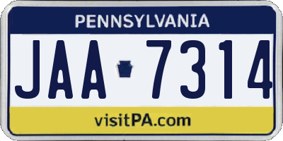 PA license plate JAA7314