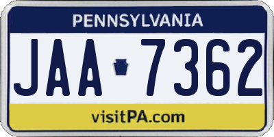 PA license plate JAA7362