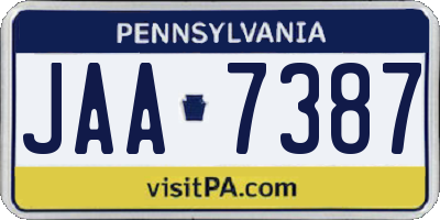 PA license plate JAA7387