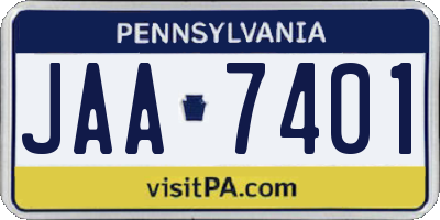 PA license plate JAA7401