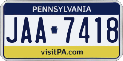 PA license plate JAA7418