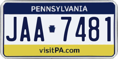 PA license plate JAA7481