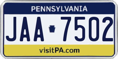 PA license plate JAA7502