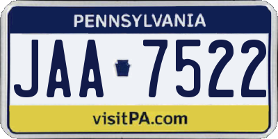 PA license plate JAA7522