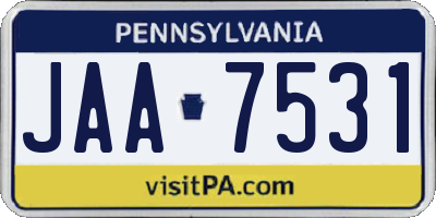 PA license plate JAA7531