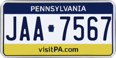 PA license plate JAA7567