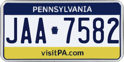 PA license plate JAA7582