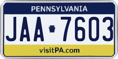 PA license plate JAA7603