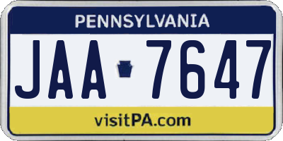 PA license plate JAA7647