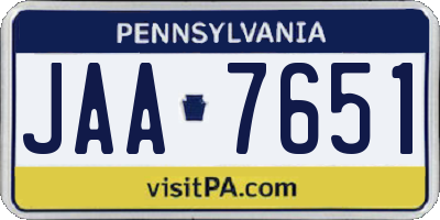 PA license plate JAA7651