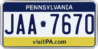 PA license plate JAA7670